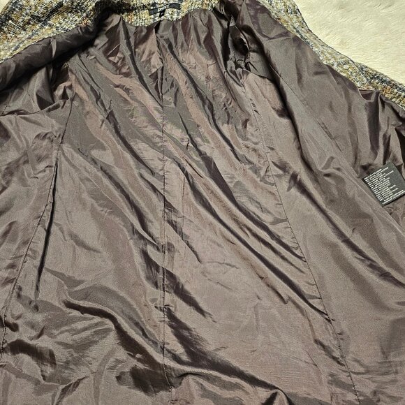 DKNY Women's Brown Tweed Plaid Wool Blend Belted Coat Size 10 - Picture 10 of 12
